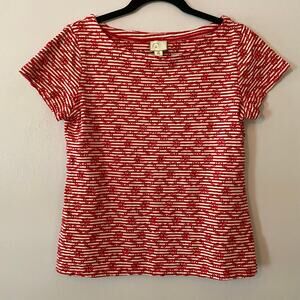 Anthropologie Women size XS Bennett Red White Stripe Eyelet Floral Boat Neck Top